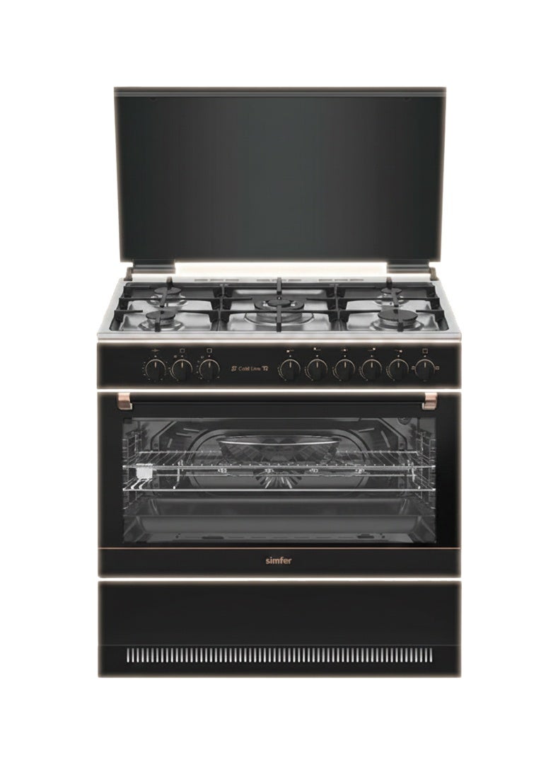 Gas Cooker 90x60 cm | 102L Oven Capacity | 5 Burner with Triple Wok | Dual Turbo Fan Rotisserie Grill | Auto Ignition FFD | Stainless Steel | Model SMF9069GCH-GL Gold Line