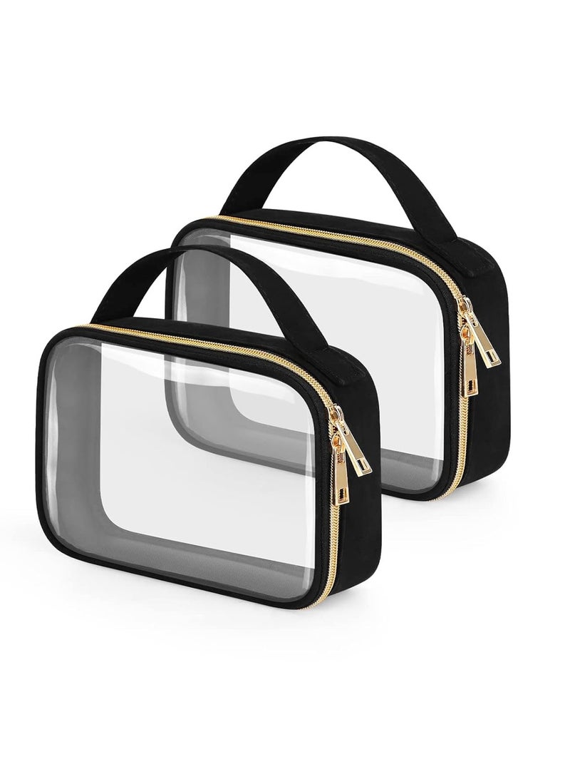 Wedama Wedama TSA Approved Toiletry Bag, 2 Pack Clear Makeup Bags with Handles, Quart Size Clear Toiletry Bags, PVC Clear Cosmetic Bags for Women and Men, Carry on Airport Airline Compliant Bag, Black  - Image 1
