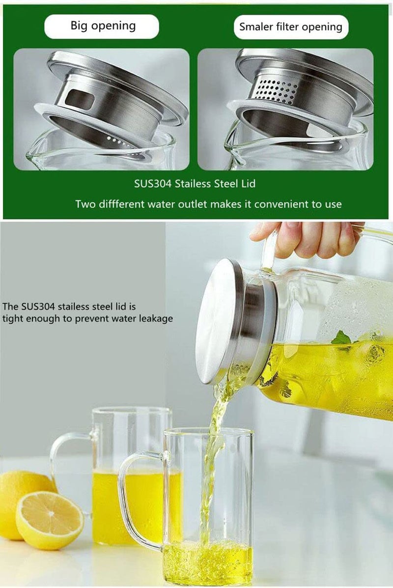 HwaGui Glass Pitcher with Lid, 34 Oz Heat Resistant Glass Water Carafe with Handle for Fridge, Small Pitcher for Iced Tea, Milk, Hot and Cold Beverage, Glass Juice Jug 1000ML/34oz 1l - Image 4