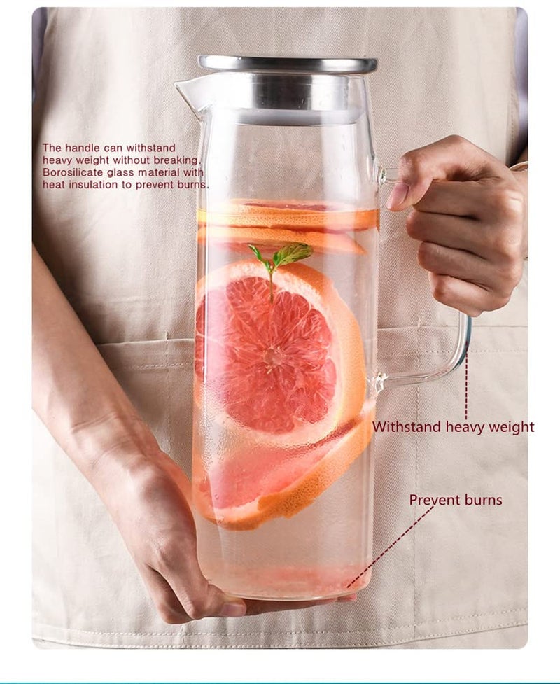 HwaGui Glass Pitcher with Lid, 34 Oz Heat Resistant Glass Water Carafe with Handle for Fridge, Small Pitcher for Iced Tea, Milk, Hot and Cold Beverage, Glass Juice Jug 1000ML/34oz 1l - Image 5