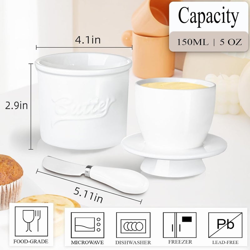 MSJGA Ceramic Butter Crock with Lid & Spreader Knife, Butter Keeper - Ideal Butter Storage & Countertop Butter Dish, White - Image 4