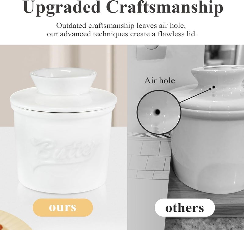 MSJGA Ceramic Butter Crock with Lid & Spreader Knife, Butter Keeper - Ideal Butter Storage & Countertop Butter Dish, White - Image 3