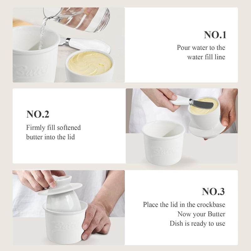 MSJGA Ceramic Butter Crock with Lid & Spreader Knife, Butter Keeper - Ideal Butter Storage & Countertop Butter Dish, White - Image 5