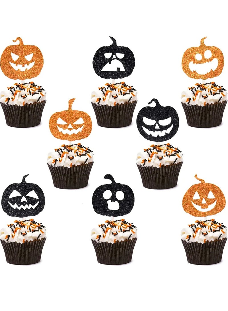 32PCS Cupcake Toppers Paper Cake Decorations Cupcake Picks Pumpkin Birthday Theme Party Sipplies Decorative Cake, Dessert, Cocktail Stick Decoration 
