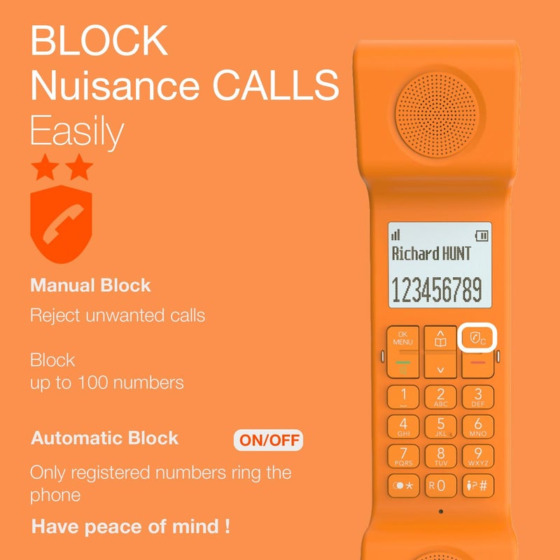 ALCATEL ePure Iconic - DECT Cordless Phone - Classic Design - Large Highly Legible Graphic Display - Handsfree - Call Barring - Orange - Image 4