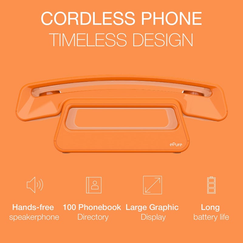 ALCATEL ePure Iconic - DECT Cordless Phone - Classic Design - Large Highly Legible Graphic Display - Handsfree - Call Barring - Orange - Image 2