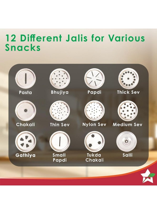 Wonderchef Snacks Maker with 12 Different jalis, Stainless Steel Plates for Making Sev, Bhujiya, Papdi, Gathiya, Murukku, Chakli, Kitchen Tool for Making Namkeen Snacks, Farsan Maker - Image 3
