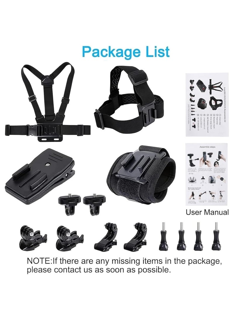 XICEN Action Camera Accessories Kit for Insta 360 X5, One R, X and GoPro Hero 9, New Quick Release Head Strap Mount + Chest Mount Harness + Backpack Clip Holder + 360°Rotating Wrist Strap - Image 2