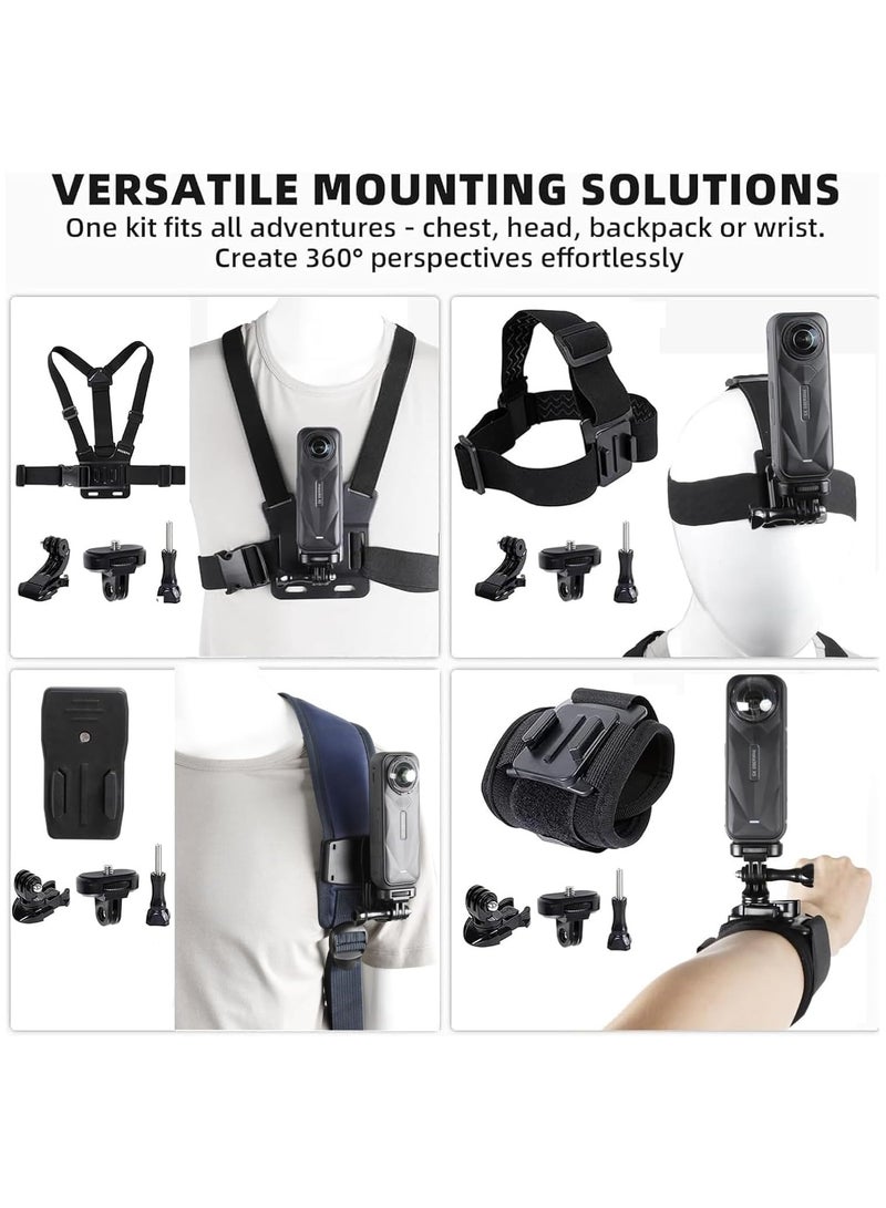 XICEN Action Camera Accessories Kit for Insta 360 X5, One R, X and GoPro Hero 9, New Quick Release Head Strap Mount + Chest Mount Harness + Backpack Clip Holder + 360°Rotating Wrist Strap - Image 3