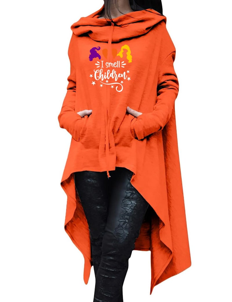 Rfecccy Women's I Small Children Letters Festival Tunic High Collar Long Sleeve Pullover Irregular Hoodies Orange - Image 1