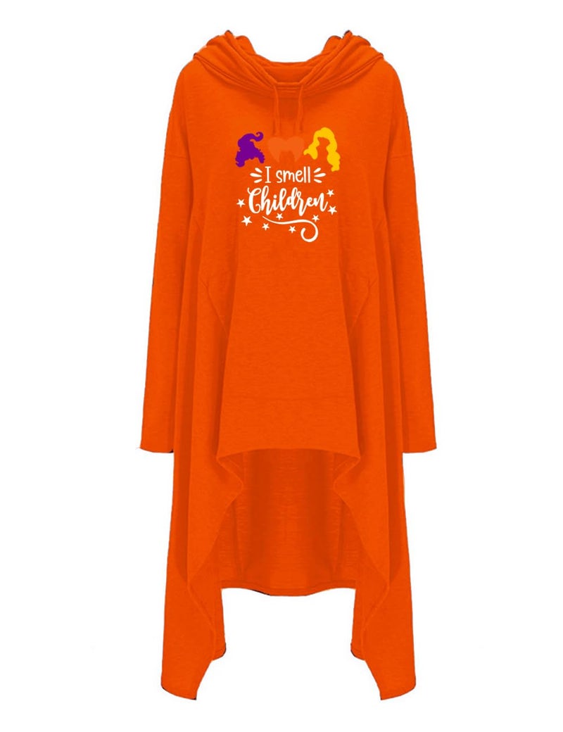 Rfecccy Women's I Small Children Letters Festival Tunic High Collar Long Sleeve Pullover Irregular Hoodies Orange - Image 2