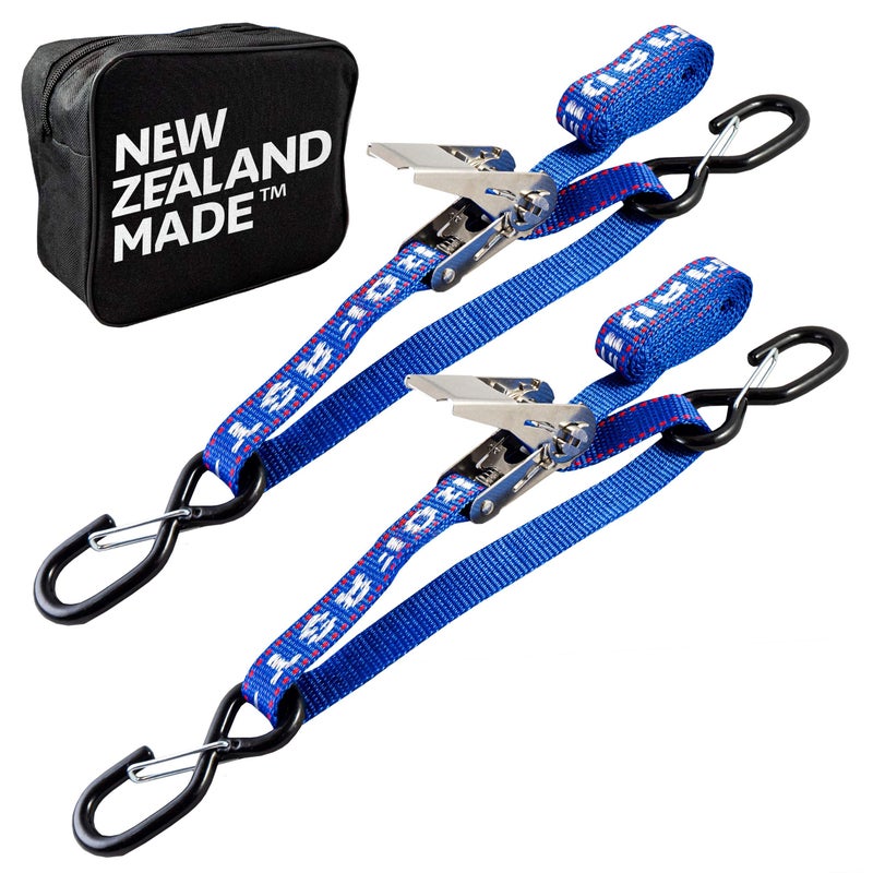 Stainless Boat Tie Down Straps to Trailer Pack of 2 2400lbs Break 1 x 25 Heavy Duty Ratchet Boat Straps UV Treated Made in New Zealand