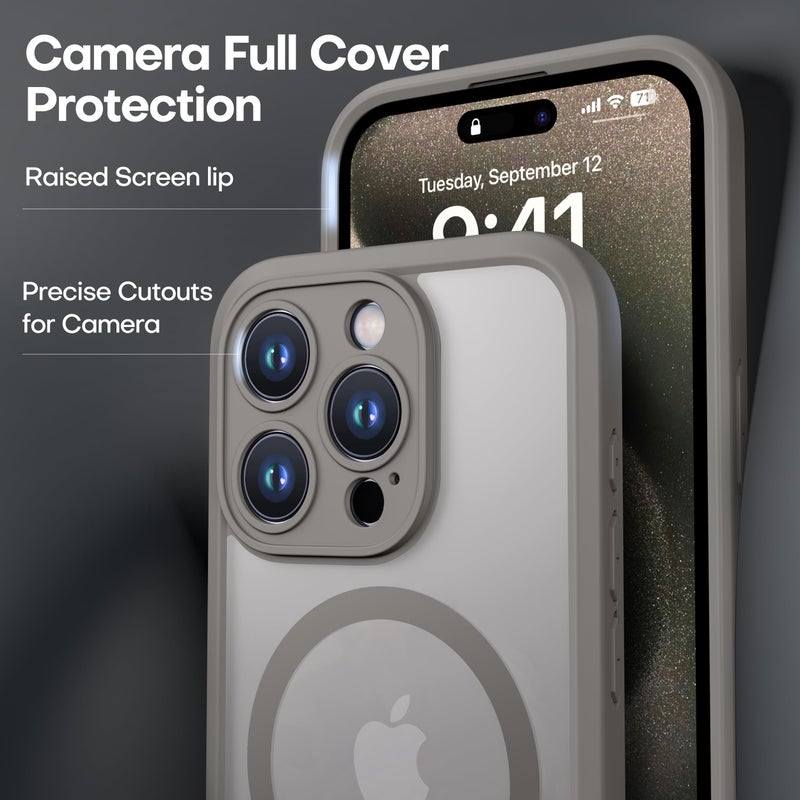 ImpactStrong Magnetic Guard Designed for iPhone 15 Pro Max Case [Camera Protection] [Military Grade Drop Tested] [Compatible with MagSafe] Slim Translucent Matte Phone Case (6.7") - Gray - Image 3