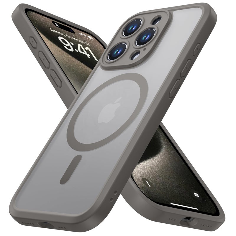 ImpactStrong Magnetic Guard Designed for iPhone 15 Pro Max Case [Camera Protection] [Military Grade Drop Tested] [Compatible with MagSafe] Slim Translucent Matte Phone Case (6.7") - Gray - Image 1