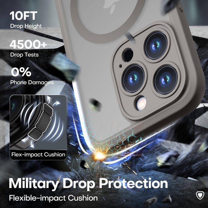 ImpactStrong Magnetic Guard Designed for iPhone 15 Pro Max Case [Camera Protection] [Military Grade Drop Tested] [Compatible with MagSafe] Slim Translucent Matte Phone Case (6.7") - Gray - Image 4