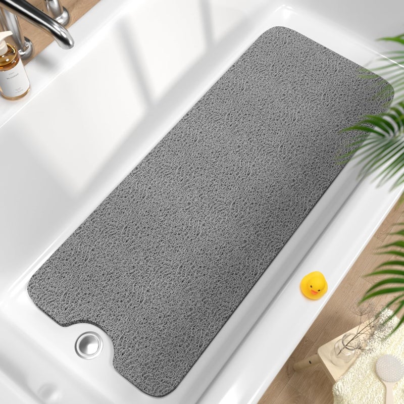 HITSLAM Non Slip Bathtub Mat 40 x 16 Inch, Extra Long Bath Mat for Tub, Soft PVC Loofah Shower Floor Mat with Drain, Quick Drying Bathroom Tub Mat for Wet Area, Without Suction Cup, Grey - Image 1