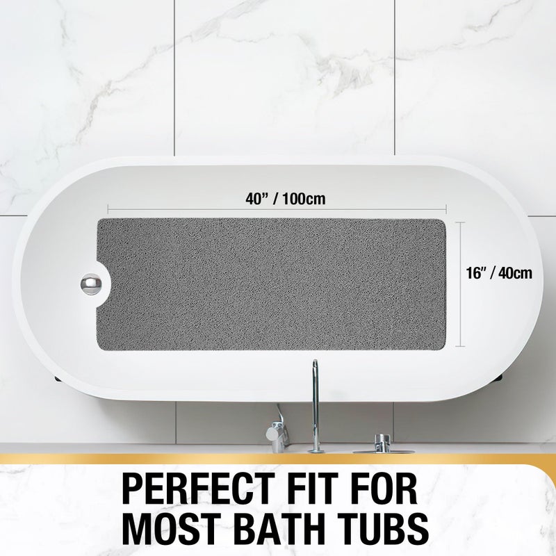 HITSLAM Non Slip Bathtub Mat 40 x 16 Inch, Extra Long Bath Mat for Tub, Soft PVC Loofah Shower Floor Mat with Drain, Quick Drying Bathroom Tub Mat for Wet Area, Without Suction Cup, Grey - Image 2