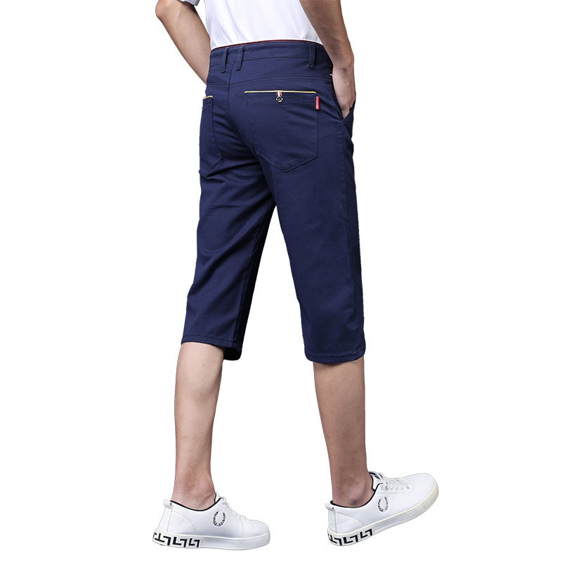 Generic Cropped Pants Slim-fit Mens Casual Trousers Trendy Brand Soft Selling Mens Short Pants Mens Solid Color 7-point Breeches 986 sapphire blue 7 points
