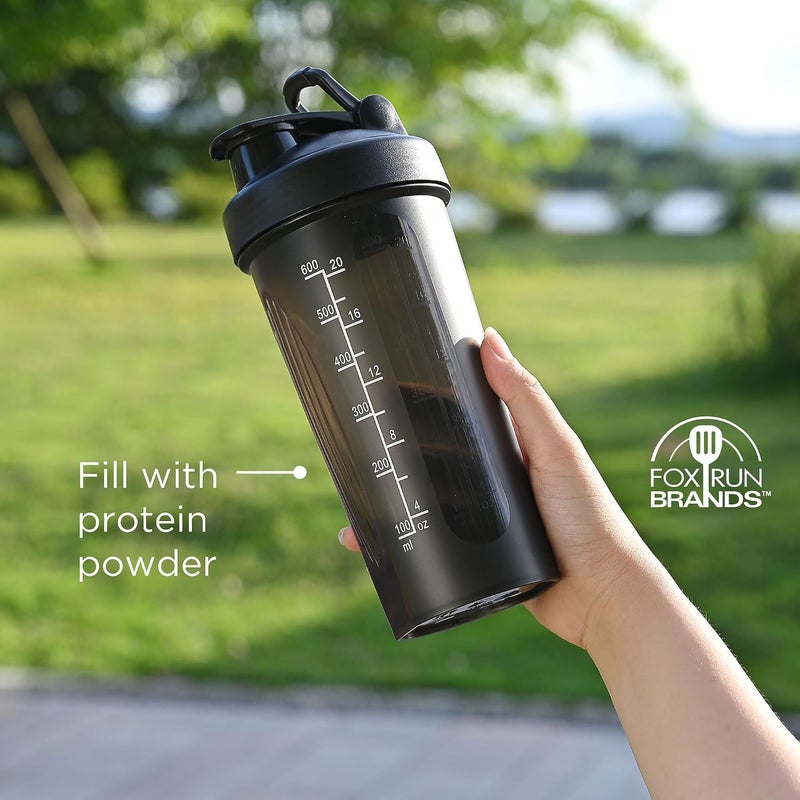 Fox Run Blender Bottler, 20 oz Shaker Bottle with Stainless Steel Ball Whisk and Measurements - Image 4
