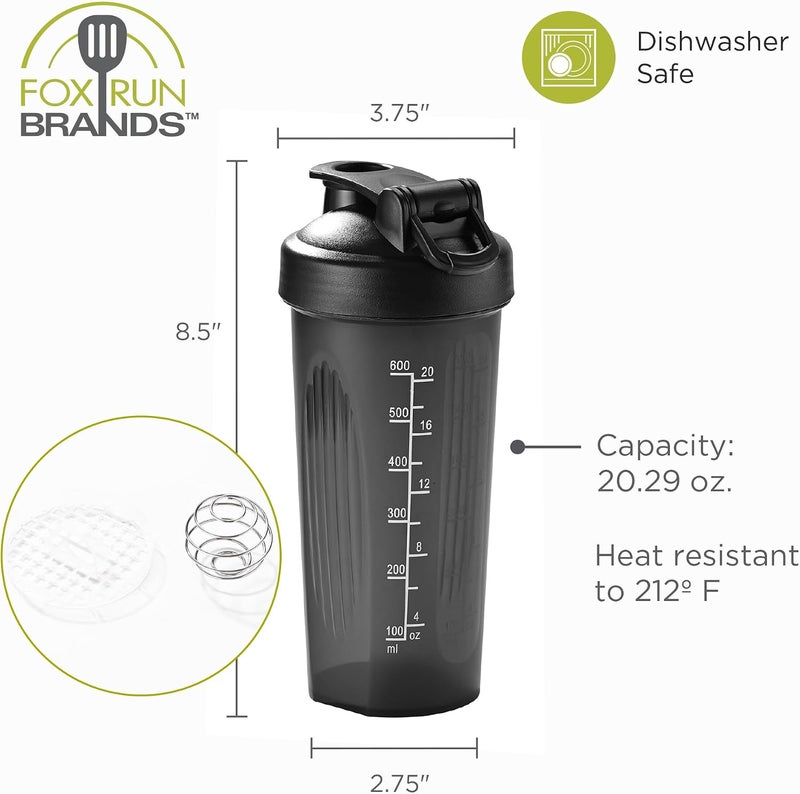 Fox Run Blender Bottler, 20 oz Shaker Bottle with Stainless Steel Ball Whisk and Measurements - Image 5