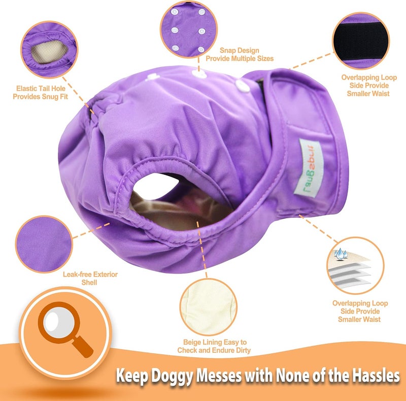 Langsprit Washable Female Dog Diapers (3 Pack) - No Leak Reusable Diapers for Doggy Female in Period - Highly Absorbent Dog Heat Panties with Adjustable Snaps (Black, Pink, Purple, Small) - Image 4