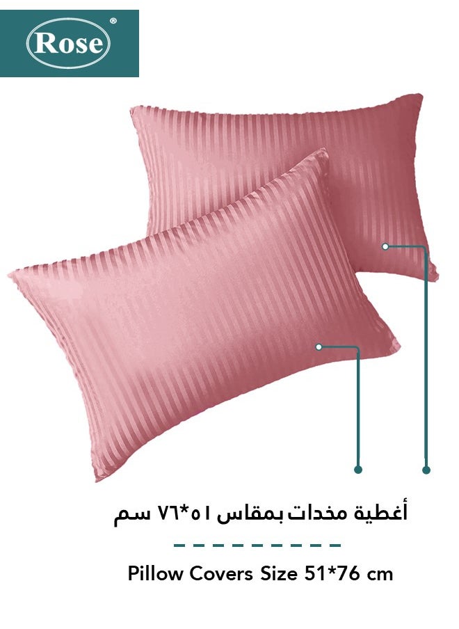 Rose Rose Luxurious Hotel Stripe Fitted Sheet with Deep Pockets and Pillow Cases, Bed Sheet 3-Pieces Set, Soft & Silky Microfiber Breathable and Cooling, King Size 200x200+35 cm, Pink  - Image 3