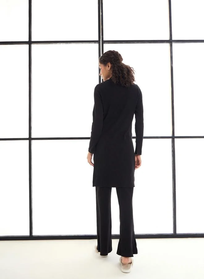 SASSAFRAS Ribbed Button Placket Shrug & Wide Leg Pants Co-Ords by Styli