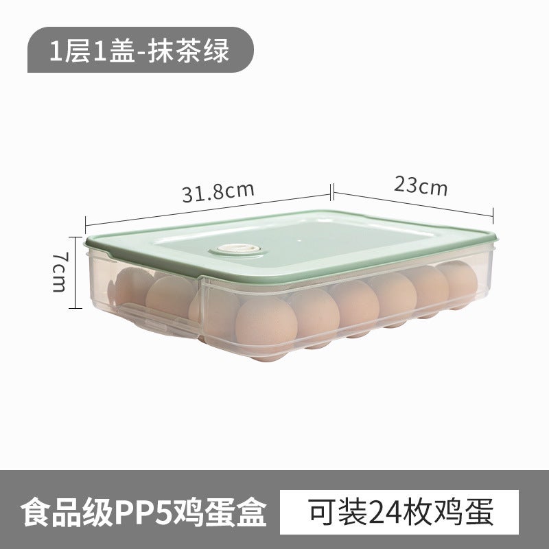 Dumpling Box Frozen Dumpling Household Refrigerator Quick-frozen Dumpling Box Chaos Special Egg Fresh-keeping Storage Box Multi-layer Tray Egg box matcha green -1 layer 1 cover 