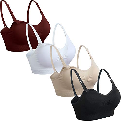 GXXGE 4Pack Nursing Bra for Breastfeeding Maternity Bras Push Up Silk Seamless Pregnancy Bralette Underwear Black Beige Rosered White XX-Large - Image 1
