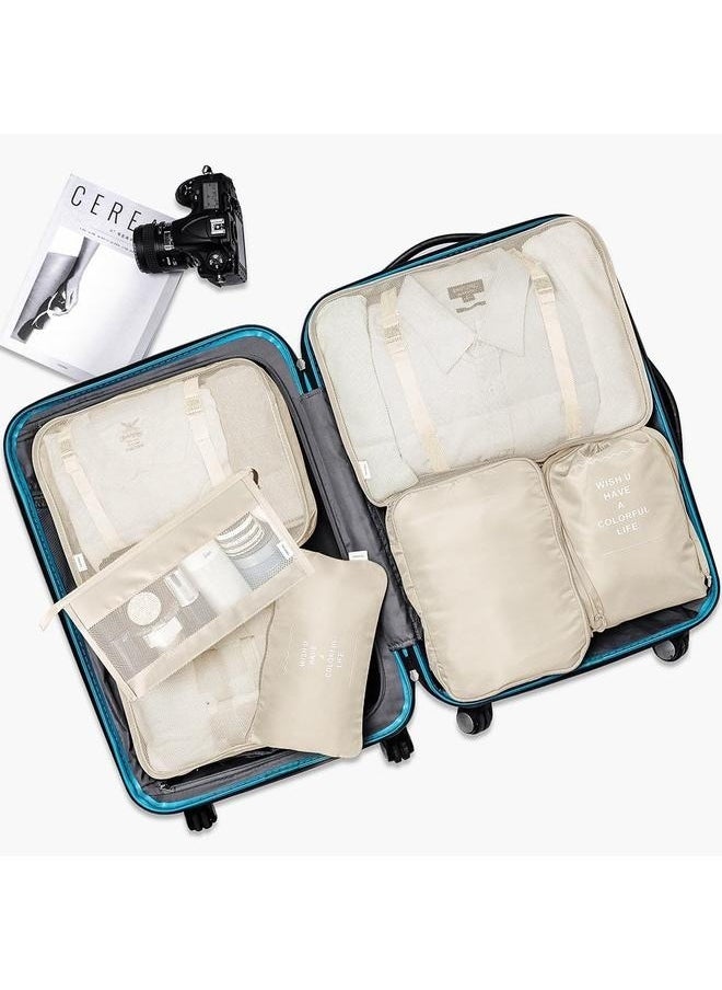 Generic 7-Piece Travel Organizer Luggage Set Beige-Travel Packing Cubes, Lightweight Luggage Organizers Bags Set for Carry on Suitcase  - Image 2