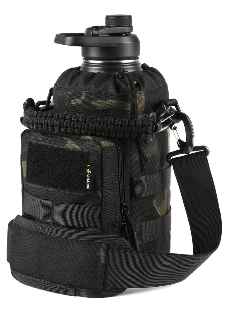 VOTAGOO 64Oz Tactical Water Bottle - Half Gallon Stainless Steel Insulated Water Bottle, Metal Water Bottle With Rugged, Removable Sleeve Tactical Carrier Bag For Hiking Camping Hunting  - Image 1