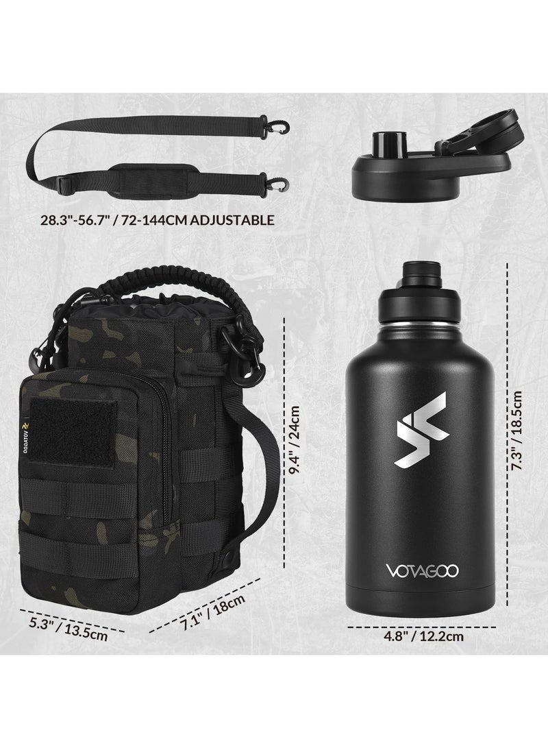 VOTAGOO 64Oz Tactical Water Bottle - Half Gallon Stainless Steel Insulated Water Bottle, Metal Water Bottle With Rugged, Removable Sleeve Tactical Carrier Bag For Hiking Camping Hunting  - Image 3