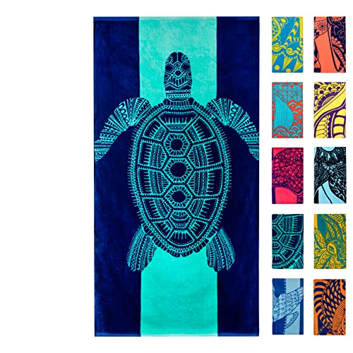 Nova Blue Turtle Beach Towel – Tropical Blue Colors with A Unique Design, Extra Large, XL (34”x 63”) Made from 100% Cotton for Kids & Adults - Image 1