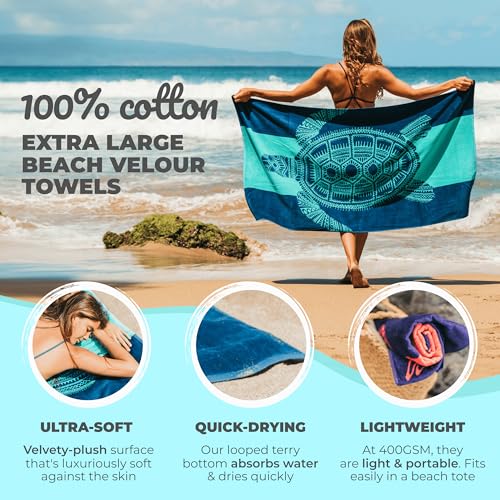 Nova Blue Turtle Beach Towel – Tropical Blue Colors with A Unique Design, Extra Large, XL (34”x 63”) Made from 100% Cotton for Kids & Adults - Image 2