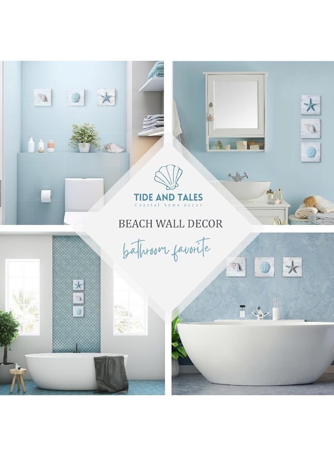 Tide and Tales TideAndTales 3D Beach Wall Art - Seashell with Starfish for Coastal Bathroom Decor, Ocean Inspired Decor for Bathroom, Coastal Bedroom, Living Room or Beach House, Set of 3 (6”x 6”) - Image 5