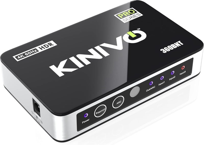Kinivo HDMI Switch with Audio Extractor 360BNT (3 in one out, Toslink Optical Audio Port, SPDIF, 4K 60Hz, High Speed 18Gbps, IR Remote) - Compatible with Roku, PS5, Xbox, Apple TV, Dolby Digital/Atmos - Image 1