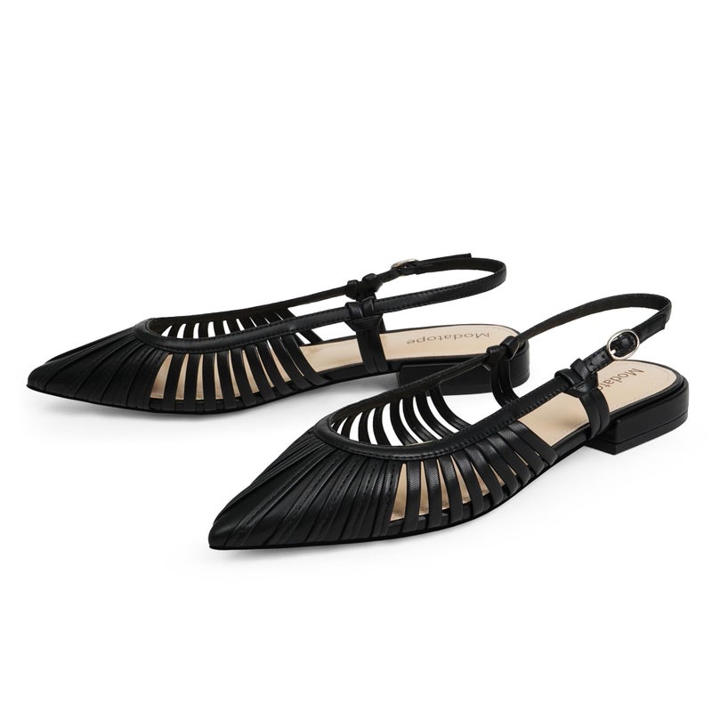 Modatope Black Ballet Flats for Women Low Heel Pointed Sandals Dress Slingback Shoes for Women Size 9 - Image 4