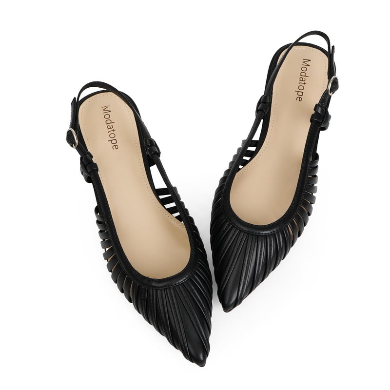 Modatope Black Ballet Flats for Women Low Heel Pointed Sandals Dress Slingback Shoes for Women Size 9 - Image 1