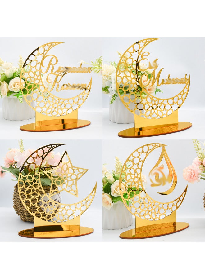 لافتة عيد مبارك - سلسلة إضاءة LED على شكل قمر ونجمة - Bt009: طقم طاولة + سلك نحاسي، ذهبي - إضاءة للعطلات، زينة حفلات، ديكور منزلي - Image 2
