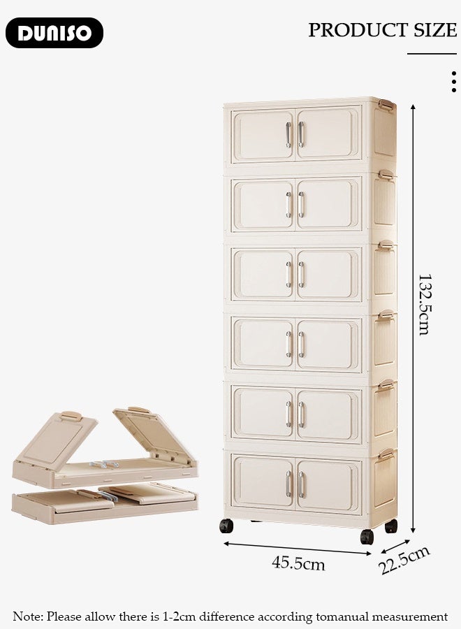 DUNISO 6 Layer Collapsible Plastic Storage Bins,Stackable Plastic Storage Organizers With Lids, Stackable Plastic Storage Bins With Doors And Wheels, Ideal For Kitchen Living Rooms & Bedroom & Office - Image 2