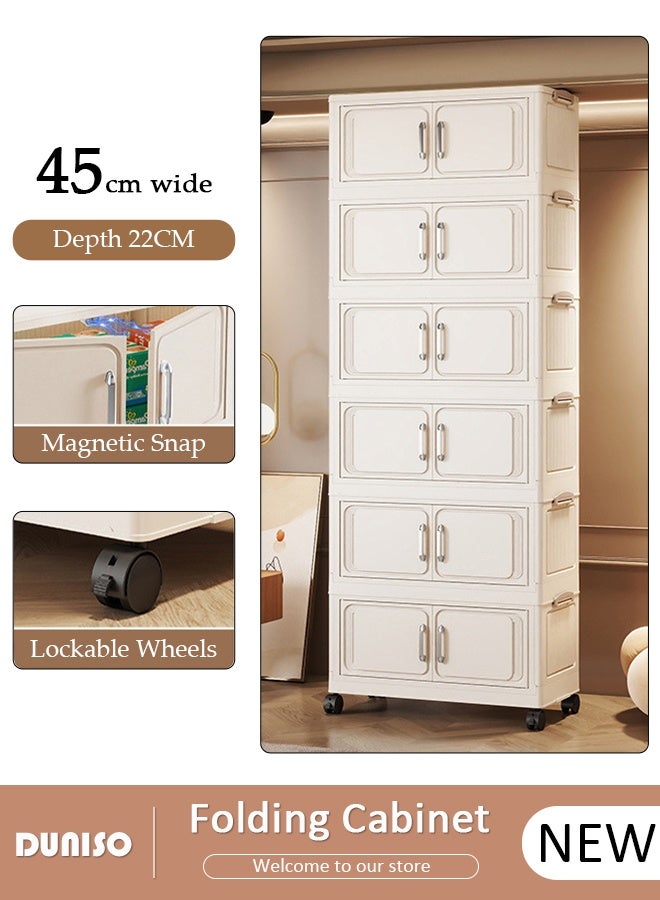 DUNISO 6 Layer Collapsible Plastic Storage Bins,Stackable Plastic Storage Organizers With Lids, Stackable Plastic Storage Bins With Doors And Wheels, Ideal For Kitchen Living Rooms & Bedroom & Office - Image 1