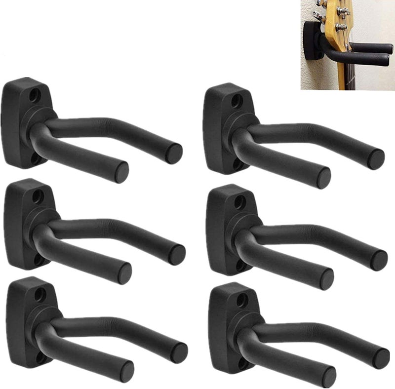 CC CAIHONG Guitar Wall Mount Hanger 6 Pack, Guitar Hanger Wall Hook Holder Stand Black Display with Screws - Easy to Install - Fits Guitars, Bass, Mandolin, Banjo, Ukulele - Image 1