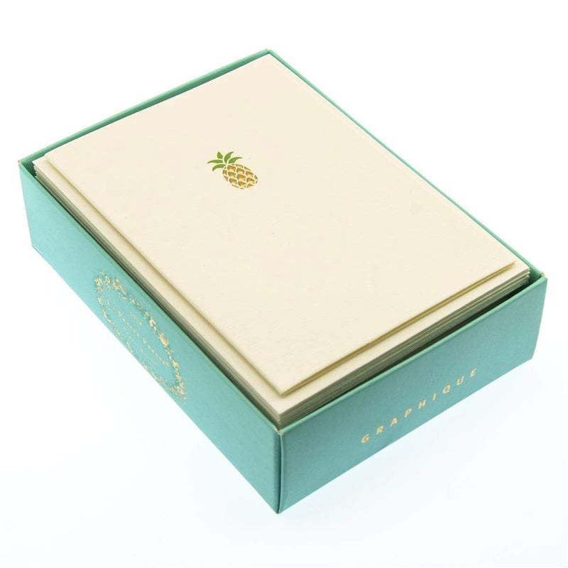 Graphique Pineapple La Petite Presse Boxed Notecards - 10 Embellished Gold Foil Pineapple Blank Cards with Matching Envelopes, 3.25" x 4.75" - Image 3