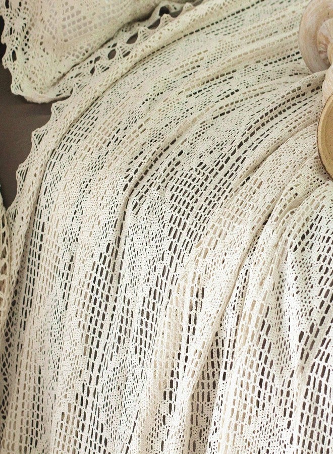 ABREEZE Vintage Cotton Bedding Set Hand Crochet Bedspread Hook Floral Beige Lace Bed Spread with Pillowcases 3Pcs,King - Image 3