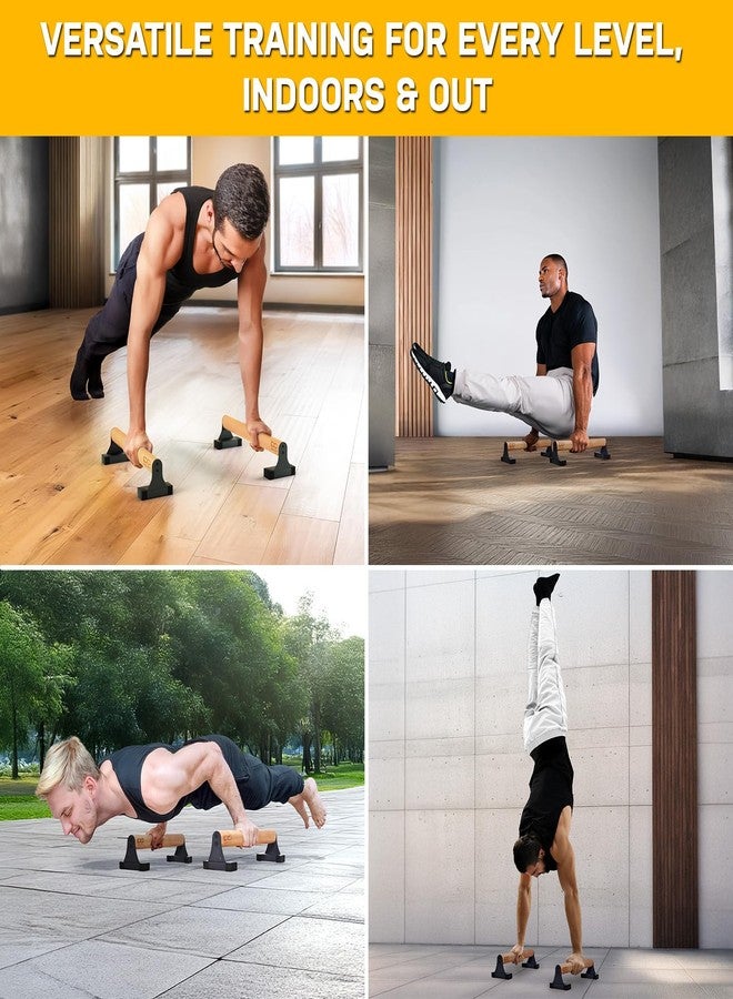 Double Circle Parallettes Push Up Bar with Ergonomic Wooden Handles - Calisthenics Equipment - Non-slip Parallel Bars for Strength Training and Calisthenics - Pushup Handles Parallettes Bars - Image 4