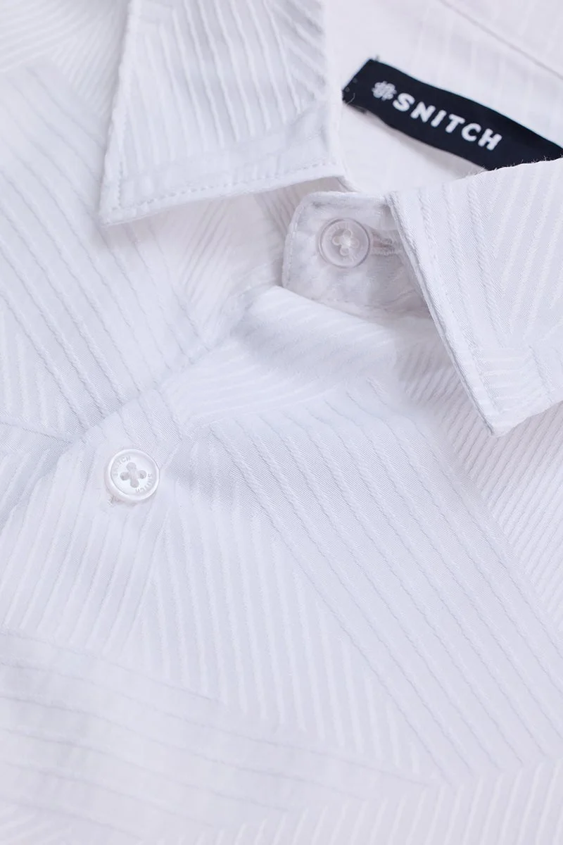 SNITCH White Textured Slim Fit Shirt