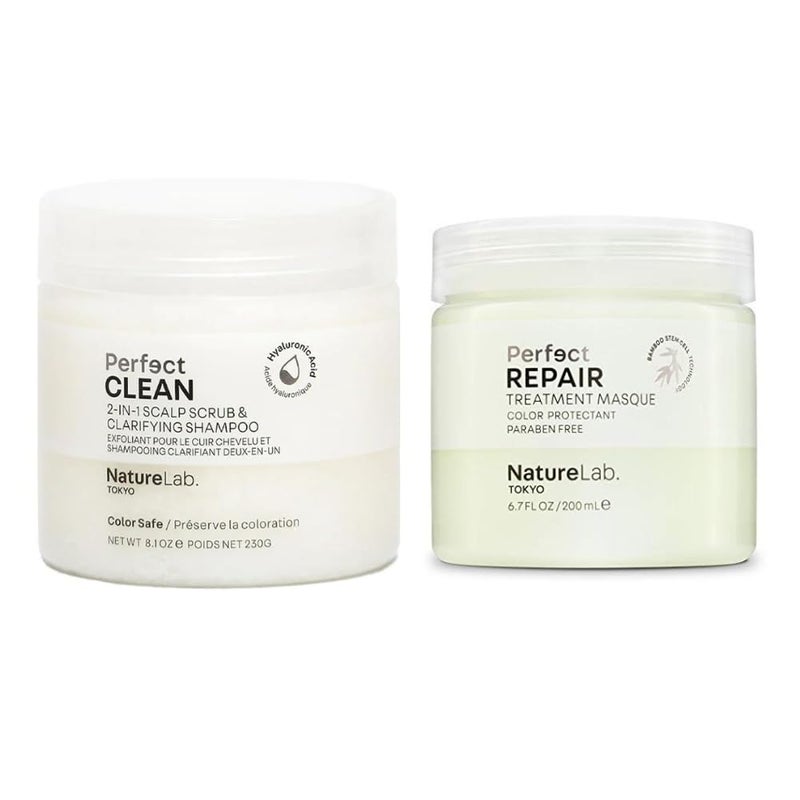 NatureLab. TOKYO NatureLab.TOKYO Perfect Clean & Repair Treatment Duo: Perfect Clean 2-in1 Clarifying Scalp Scrub and Shampoo 8.1 oz & Perfect Repair Treatment Masque 6.7 oz - Image 1