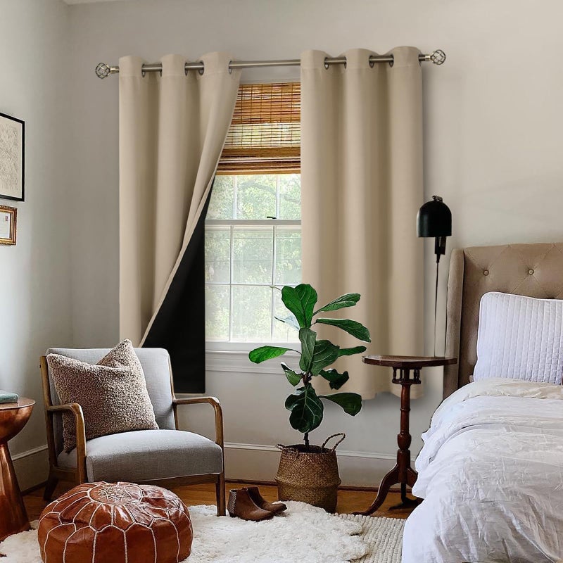 BGment بئسة معزولة حرارة بنسبة 100 ٪ الستائر اللعين لغرفة النوم مع بطانة سوداء طبقة مزدوجة الكاملة الغرفة الداكنة ضوضاء تقليل الستار جروميت (42 × 63 بوصة الرمال 2 لوحات) - Image 2