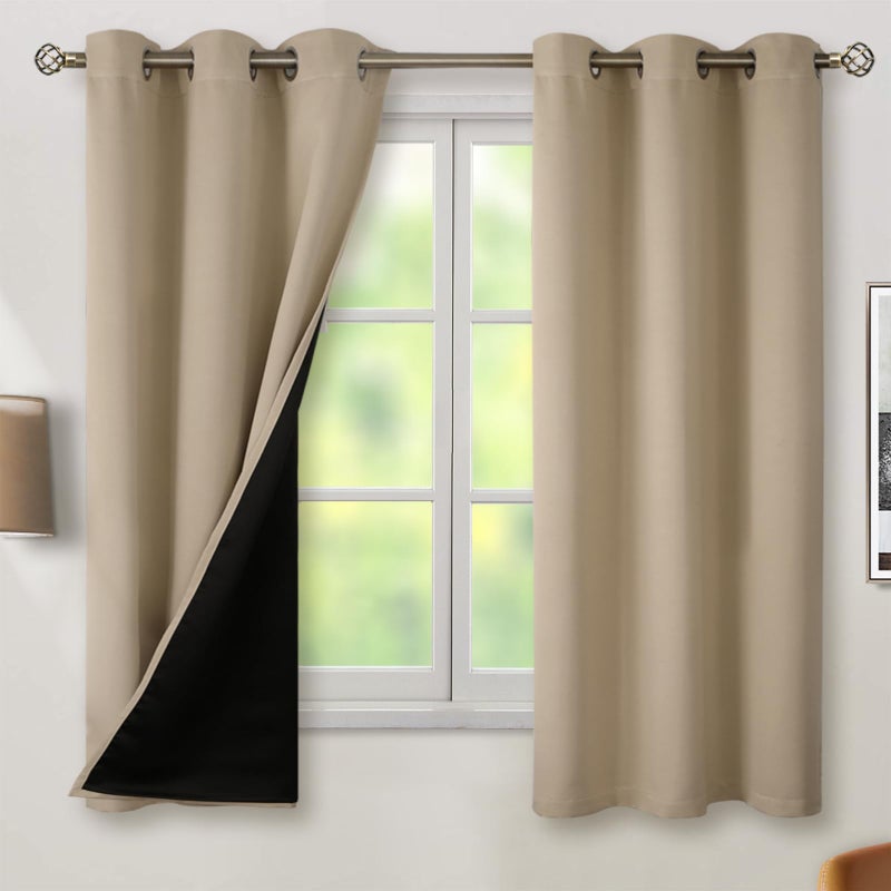 BGment بئسة معزولة حرارة بنسبة 100 ٪ الستائر اللعين لغرفة النوم مع بطانة سوداء طبقة مزدوجة الكاملة الغرفة الداكنة ضوضاء تقليل الستار جروميت (42 × 63 بوصة الرمال 2 لوحات) - Image 1