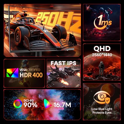 KOORUI 27 inch QHD Gaming Monitor 260hz/240hz, 1440p,HDR400,Fast IPS,2560X1440, 1ms, VESA Mountable, Adaptive Sync, HDMI & DP, 120% sRGB, Eye-Cared, G2721X - Image 2